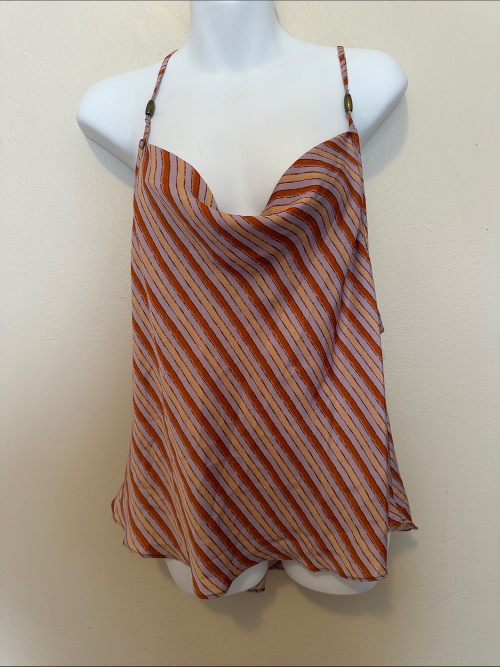 Free People Striped Cowl Cami in Rust and Mauve